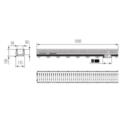 Лоток пластиковый AQUA-TOP DN90 H100 со штампованной оцинкованной решеткой