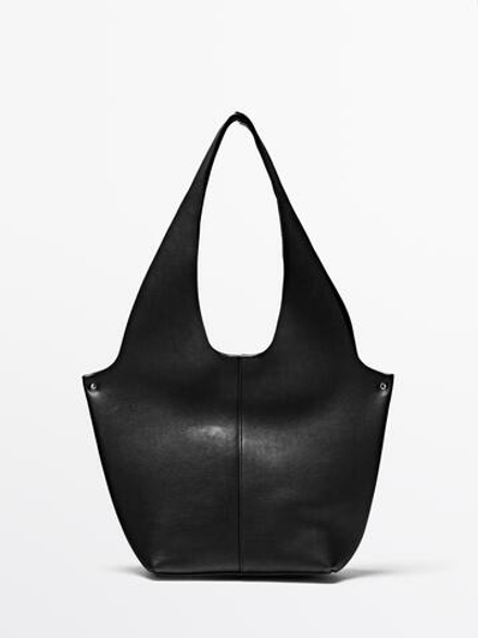 Massimo Dutti Сумка-тоут из кожи наппа, черный