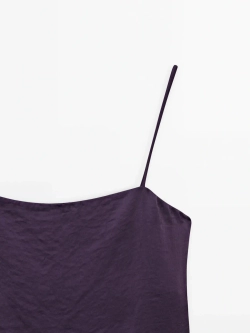 Massimo Dutti Атласный топ с разрезом, фиолетовый