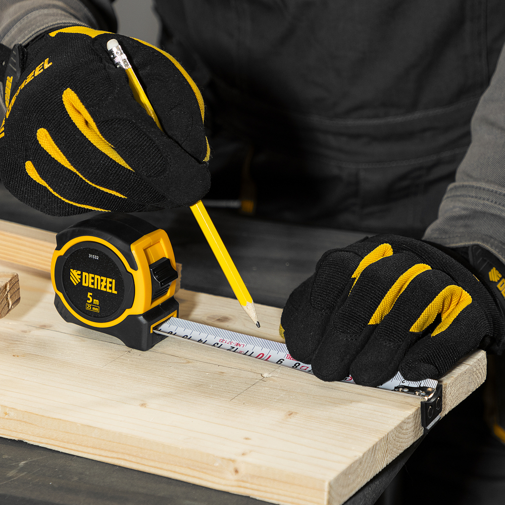 Рулетка 5м х 25мм, двухкомп. корпус, магнитный обрезиненный зацеп Denzel