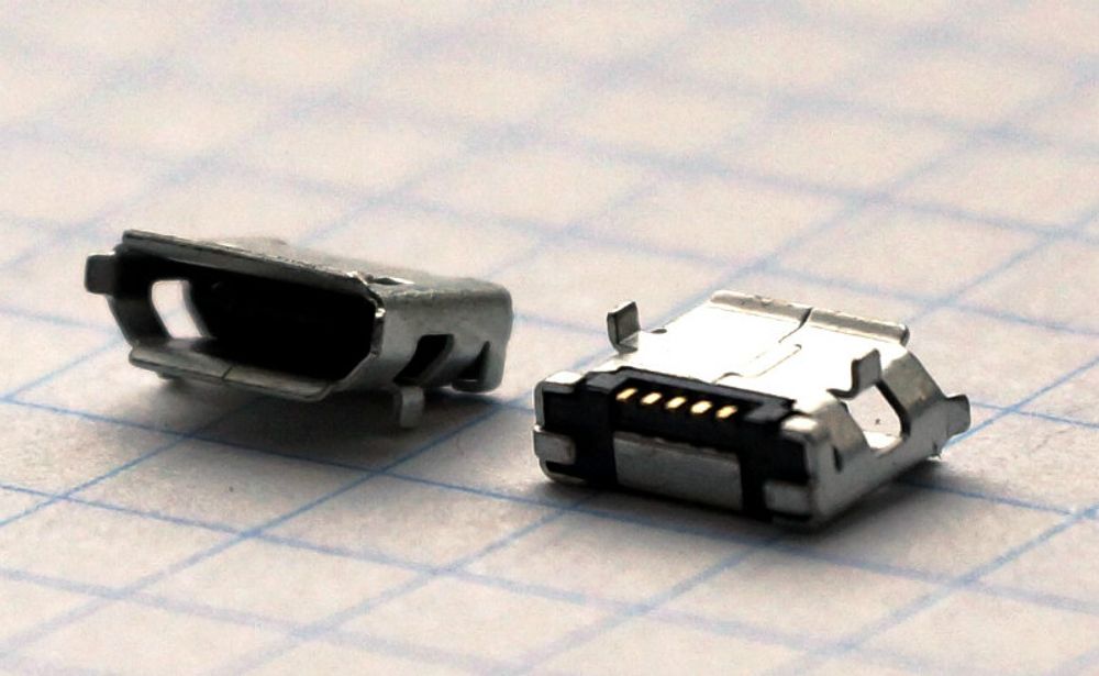 Разъем micro USB 5 pin для планшета, смартфона, посадка на плату, 2 крепления на припой MC004