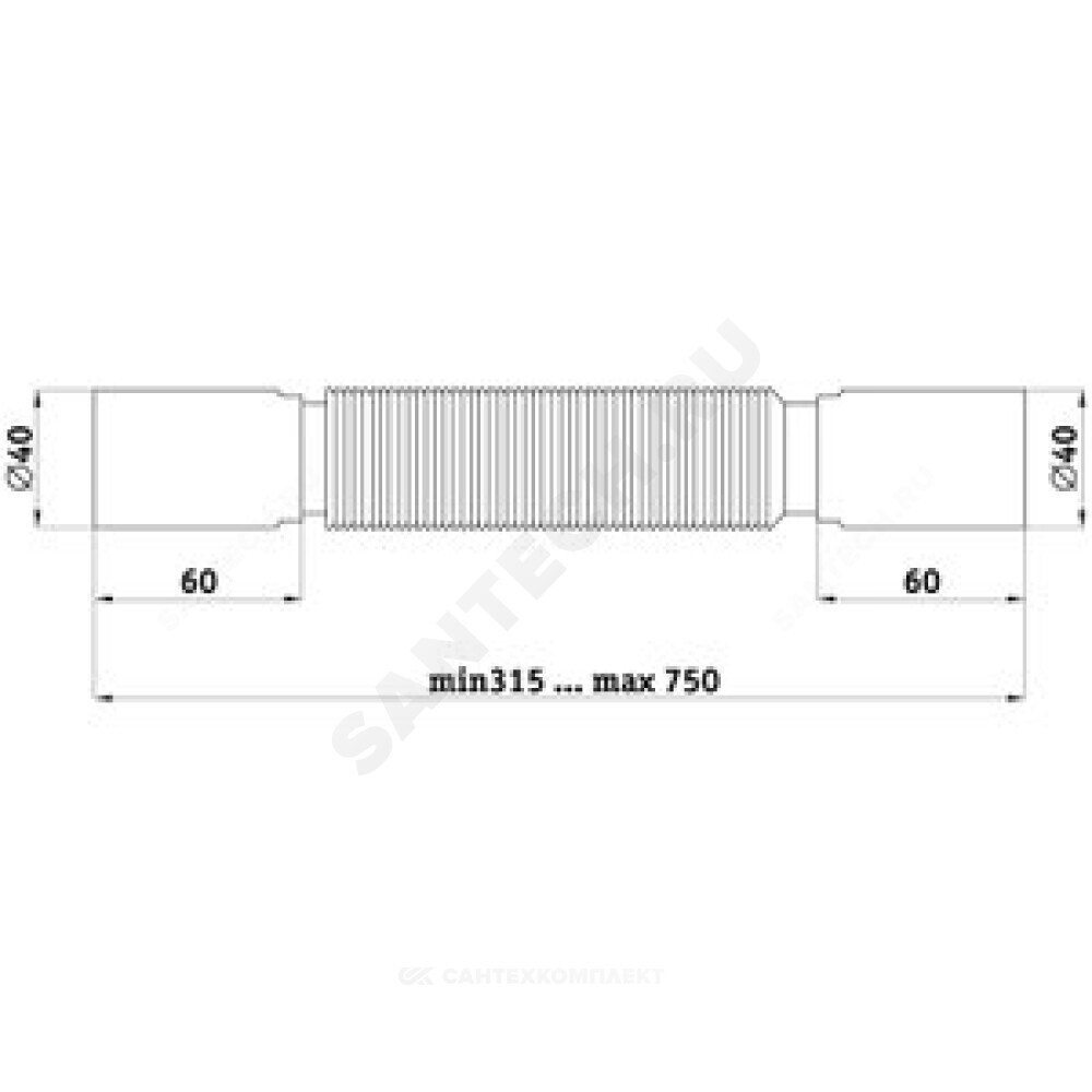 Гофра с гайкой 1 1/4"x40 L=320-650мм Орио АС-1012