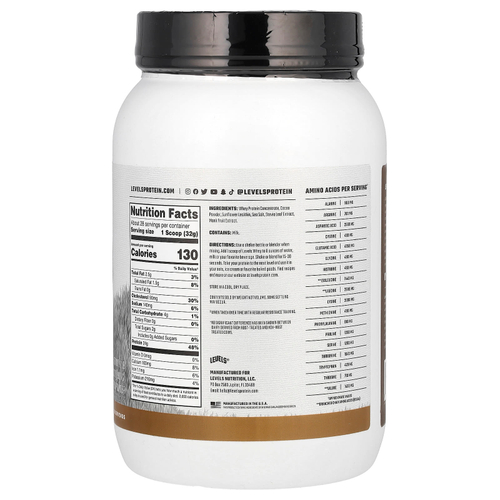 Levels, Порошок из сывороточного протеина травяного откорма, двойной шоколад, 907 г (2 фунта)