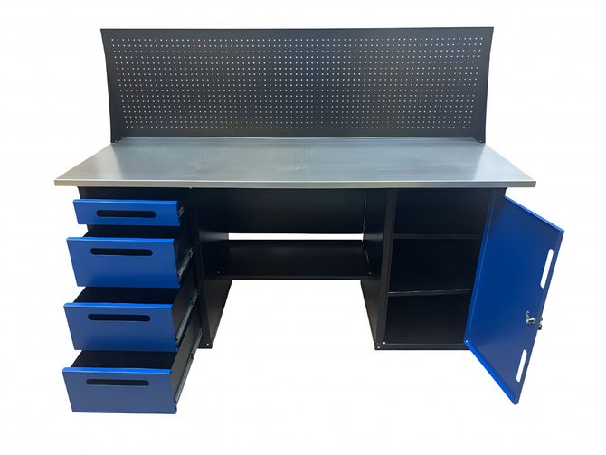 Great Wolf (GWT-V1800BL1) Верстак инструментальный двухтумбовый, 4 ящика, тумба с дверью, экран, 1800x700