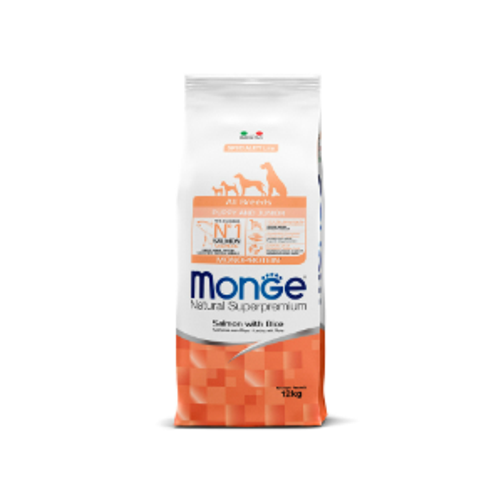 Сухой корм для щенков всех пород из лосося с рисом Monge Dog Speciality Line Monoprotein Puppy&Junior 12кг