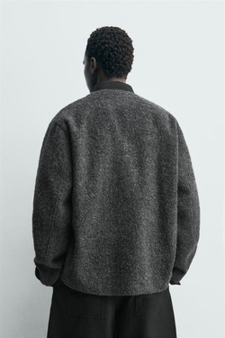 ZARA КАРДИГАН ИЗ РЕЛЬЕФНОЙ ТКАНИ С ШЕРСТЬЮ, АНТРАЦИТОВО-СЕРЫЙ