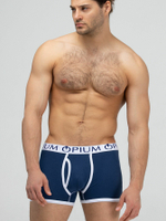 Мужские трусы-боксеры с контрастным поясом и отделкой (Размер: XXL) (Цвет: темно-синий)