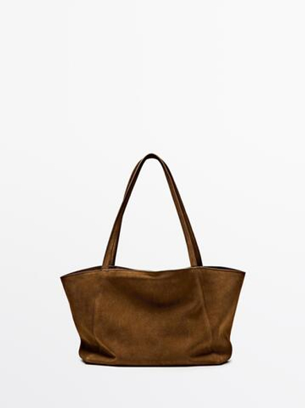 Massimo Dutti Сумка из замши среднего размера, золотой
