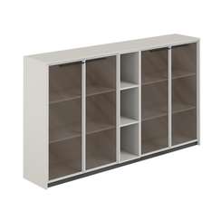 RF.404.PG.CHBZ.PG / Шкаф средний с дверьми со стеклом в алюминиевой раме (2 шт) со стеллажом, 2140х410х1226 / корпус: жемчужно-серый, фасады: стекло