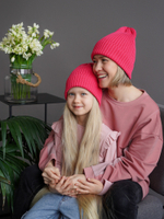Шапка вязаная-резинка весенняя/осенняя хлопковая КЭП(Фуксия)