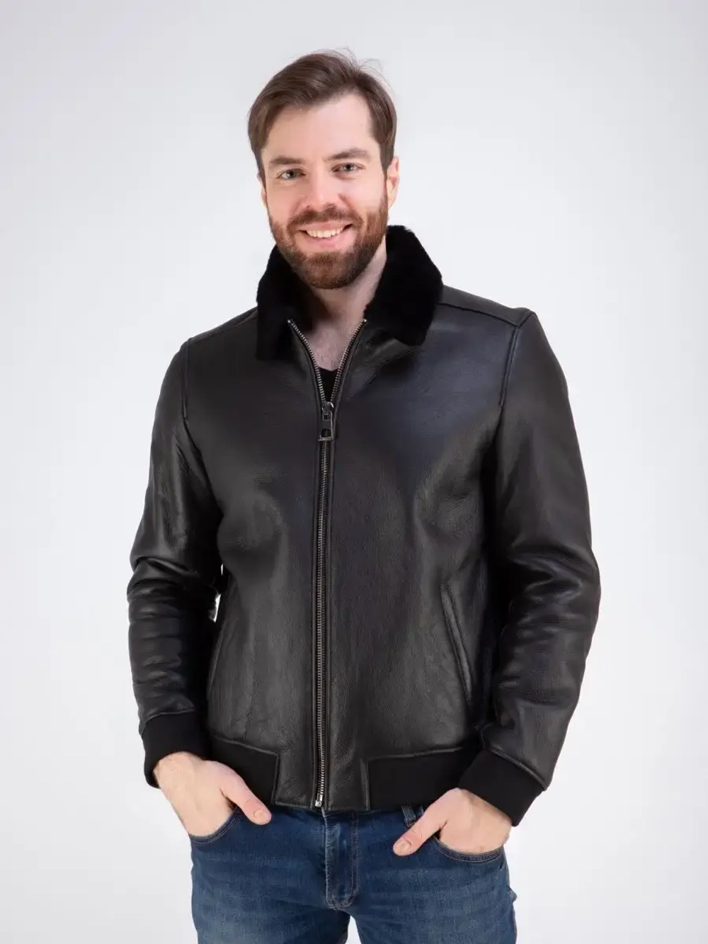 Дубленка мужская натуральная зимняя овчина бомбер Турция