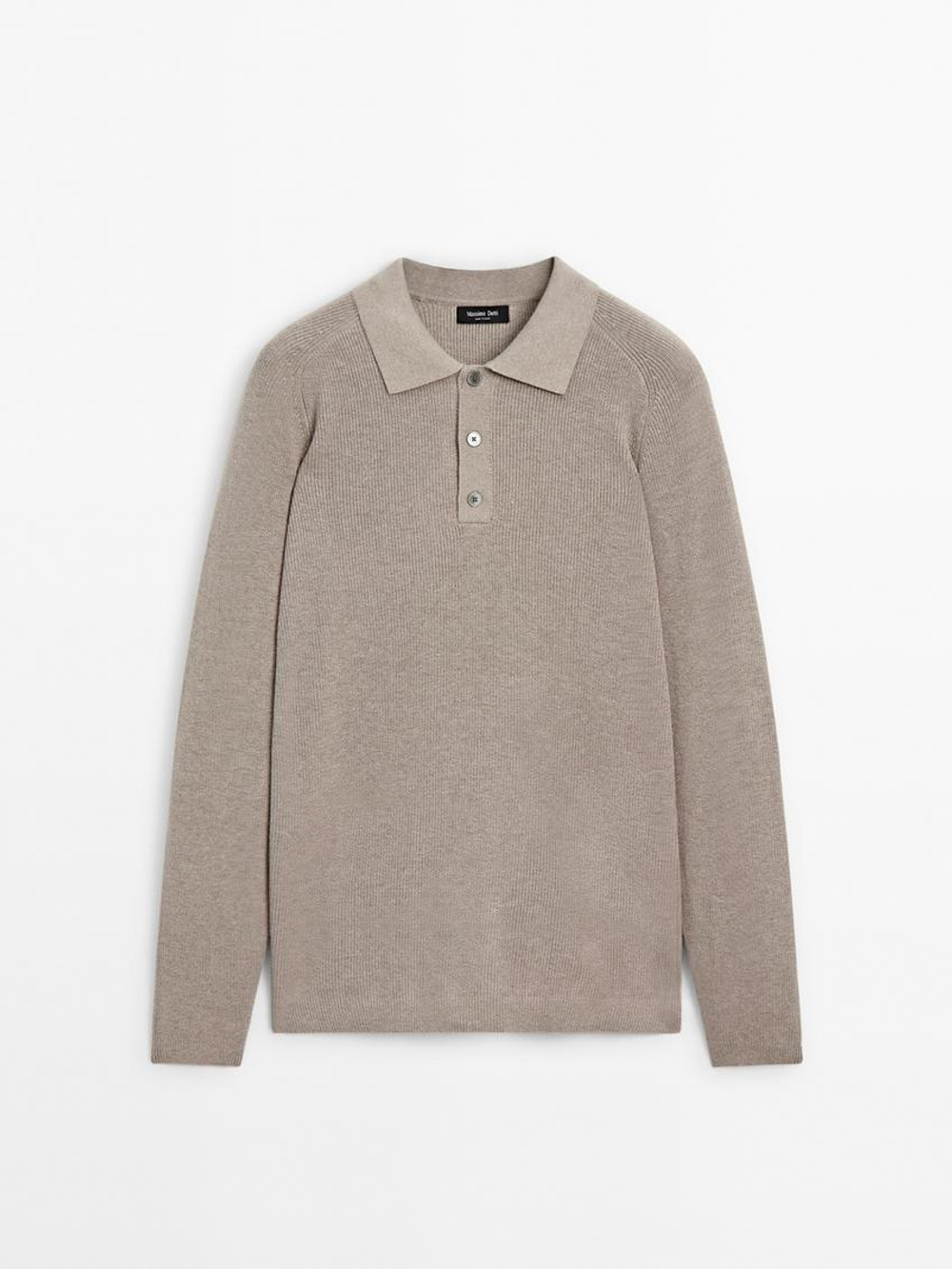 Massimo Dutti Вязаный свитер с воротником-поло, норка