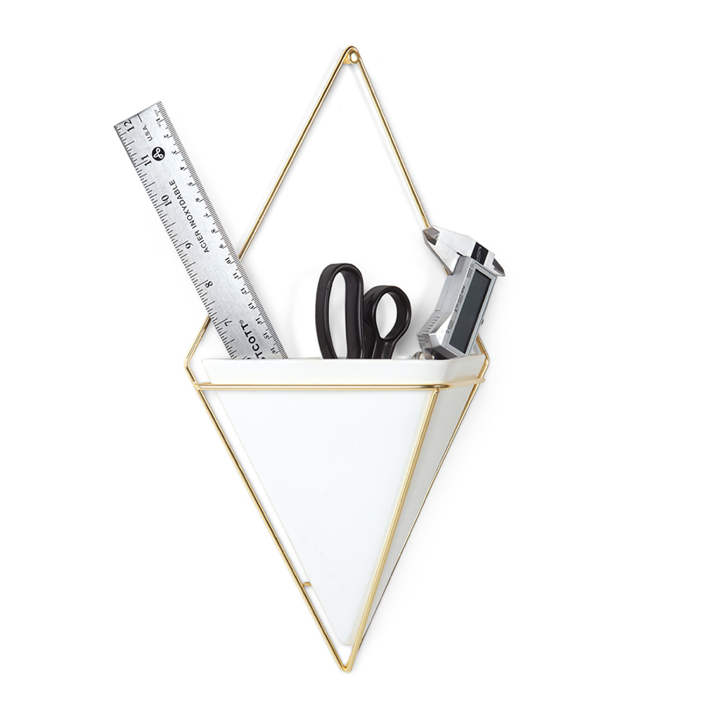 Кашпо для цветов настенное trigg, 22х39 см, белое/латунь