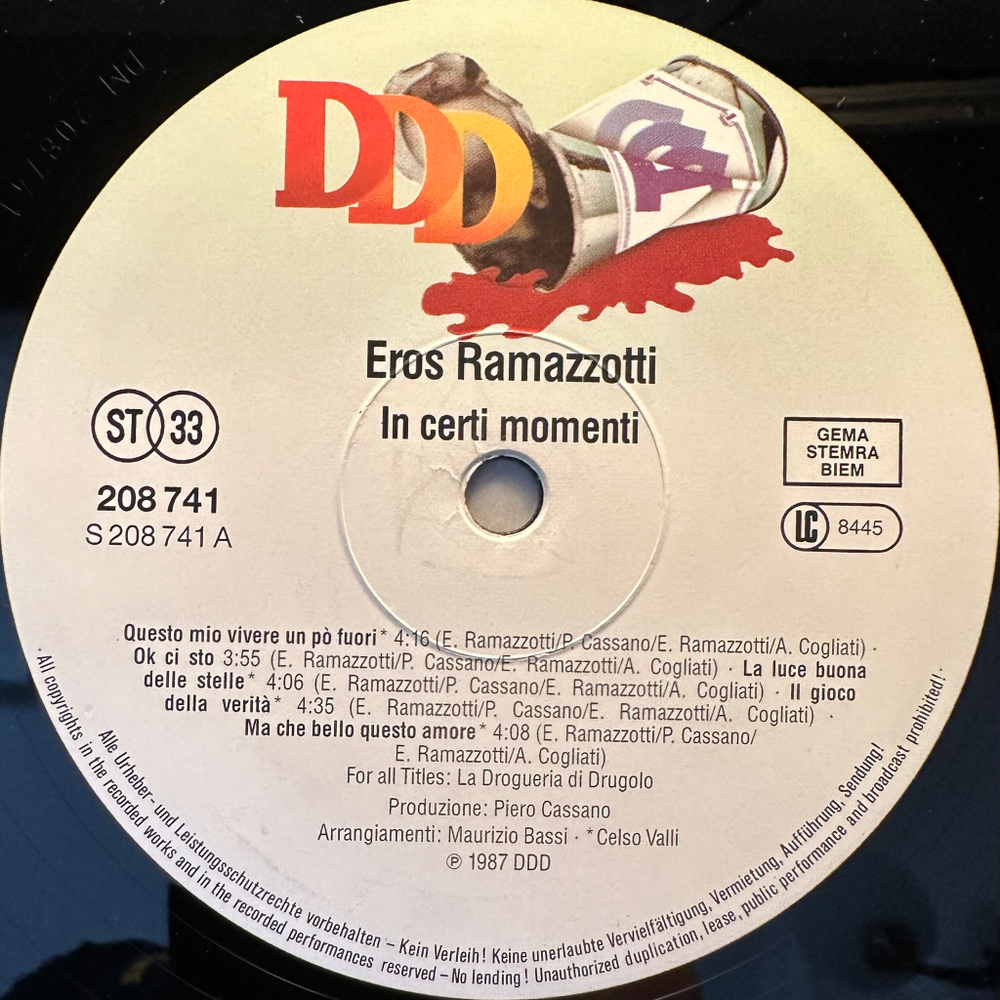 Eros Ramazzotti ‎– In Certi Momenti (Европа 1987г.)