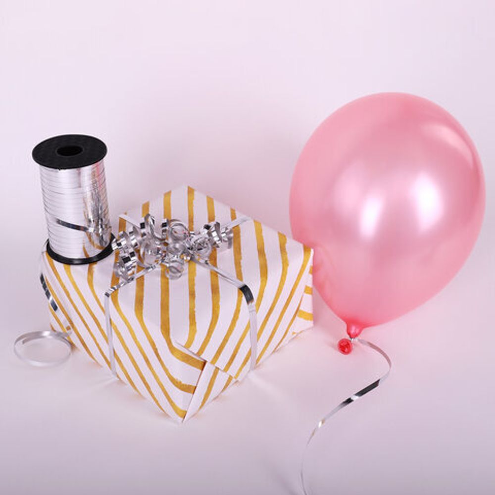 Лента упаковочная декоративная для шаров и подарков, металлик, 5 мм х 250 м, серебро, ЗОЛОТАЯ СКАЗКА, 591816