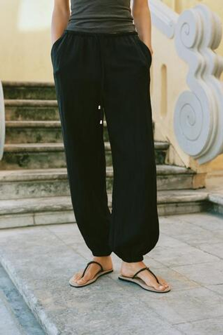 ZARA БРЮКИ-БОМБАШКИ С ЭЛАСТИЧНЫМ ПОЯСОМ, ЧЕРНЫЙ