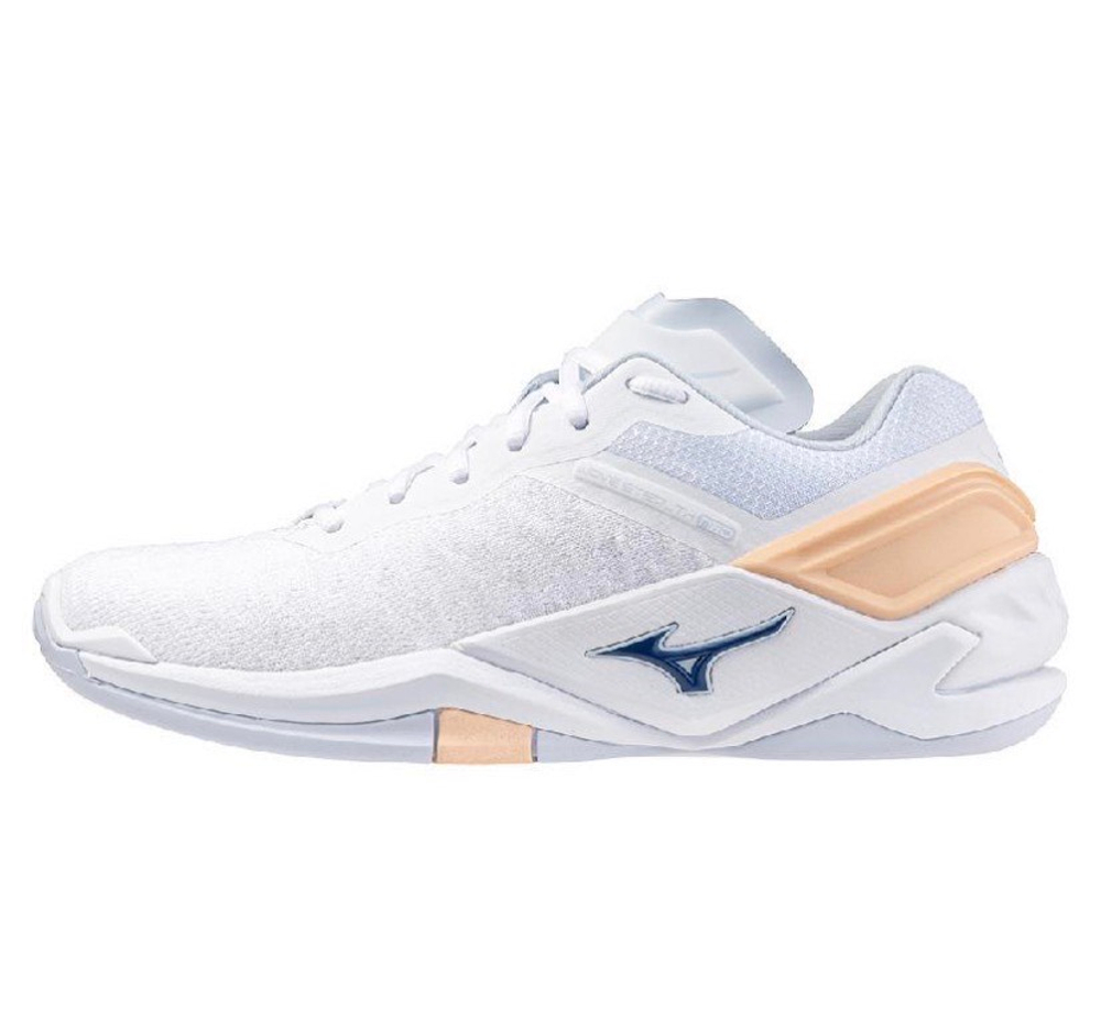 MIZUNO, WAVE STEALTH NEO, HANDBALL, White/Navy Peony/Peach Parfait, WOMEN, US 9 /EUR 40 /UK 6,5 /СМ 26
