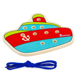 Шнуровка "Кораблик", развивающая игрушка для детей, обучающая игра из дерева