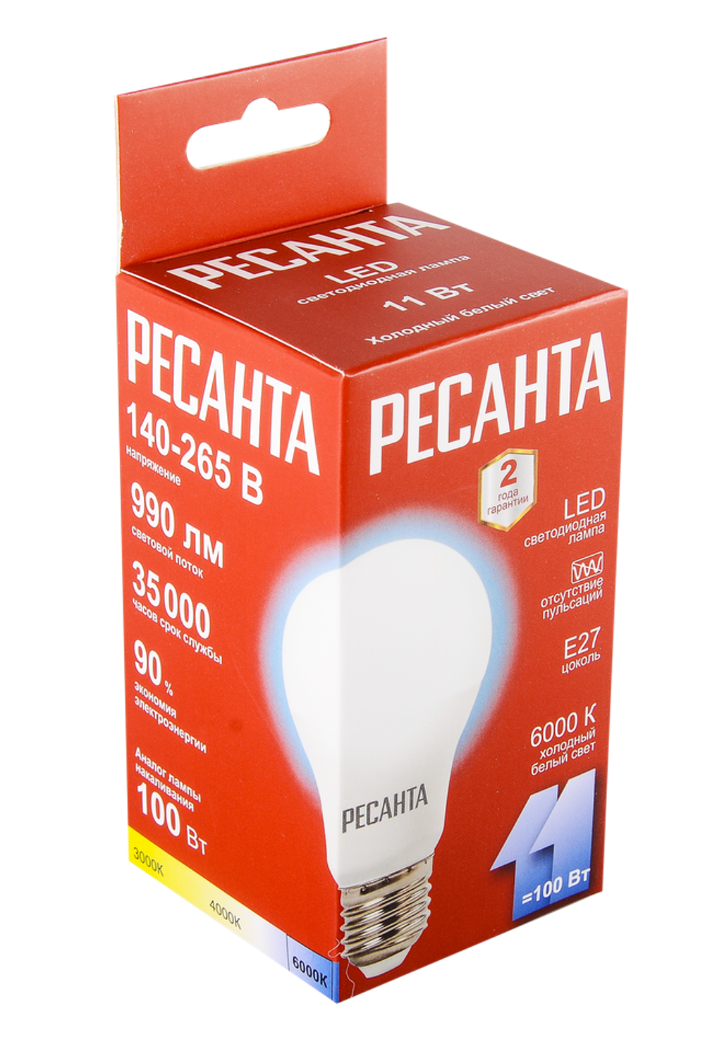 Лампа светодиодная Ресанта LL-R-A60-11W-230-6K-E27