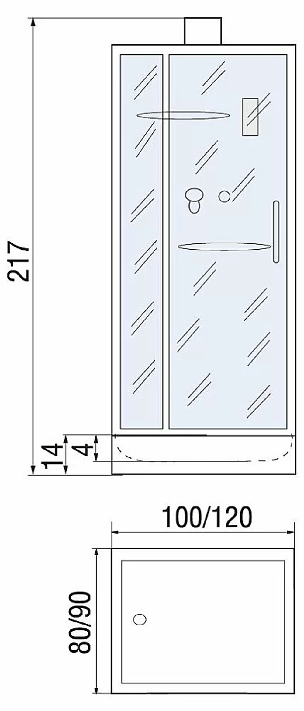 Душевая кабина RIVER TANA 120х90 без крыши