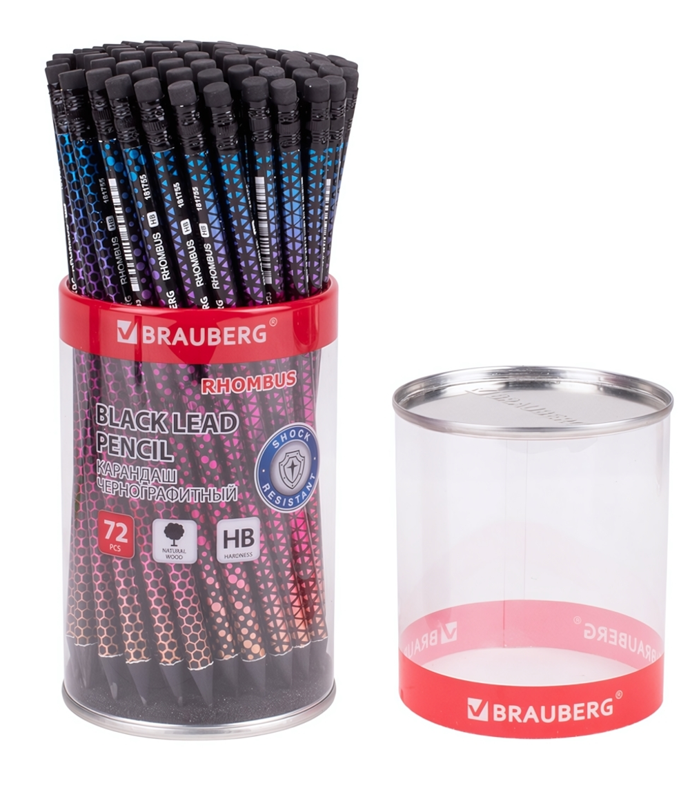 Карандаш ч/г HB "Rhombus" с ластиком, корпус в ассортименте (BRAUBERG)