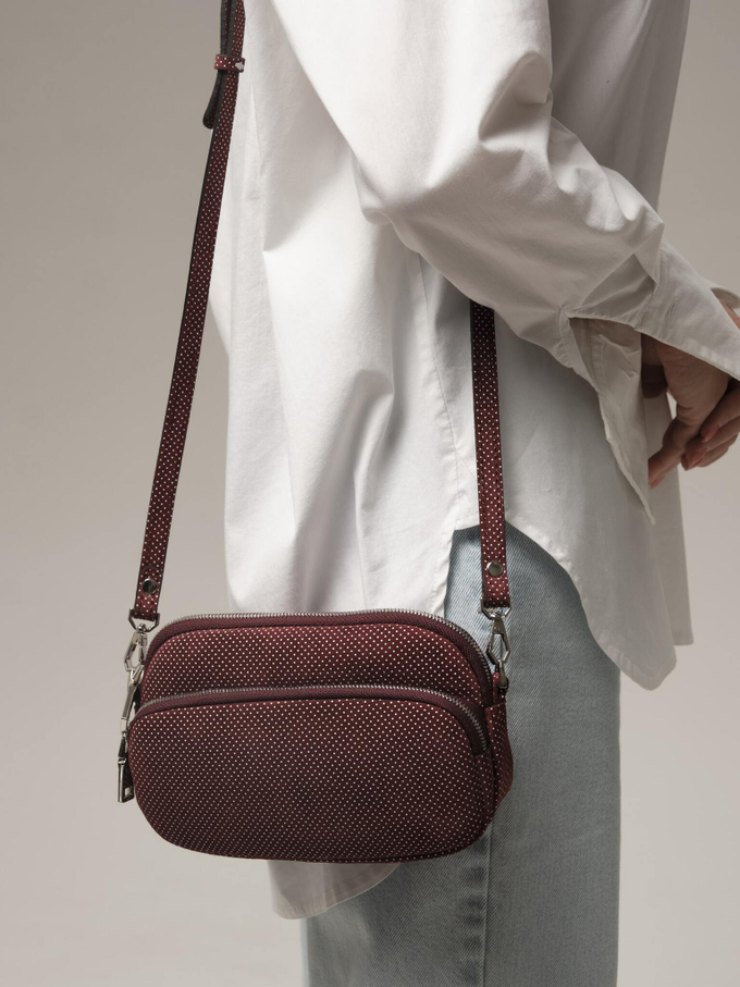 Сумка замшевая кросс-боди бордовая горох