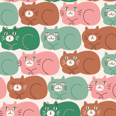 Много котов на светлом фоне