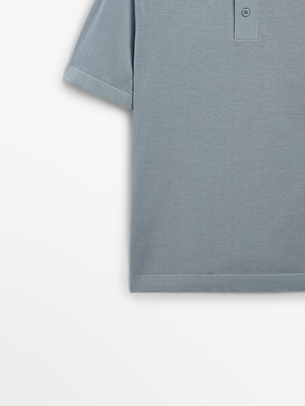 Massimo Dutti Футболка-поло с короткими рукавами, голубой