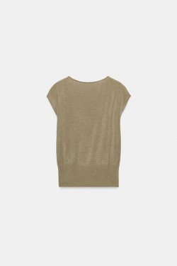 ZARA ТРИКОТАЖНЫЙ ТОП С ДЕКОРОМ, ТЕМНЫЙ БЕЖЕВО-КОРИЧНЕВЫЙ