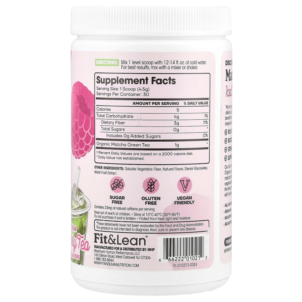 Fit & Lean, Чай со льдом Matcha Amore, малиновый чай, 135 г (4,8 унции)