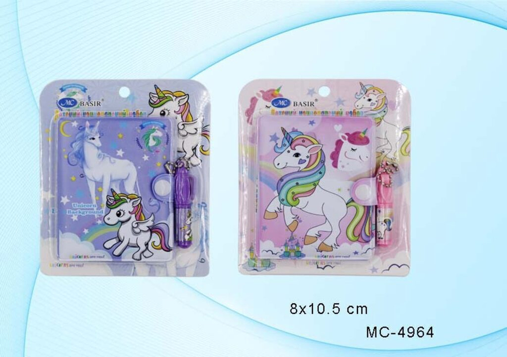 Блокнот 80*105мм клеевой кор. "Единорог" лин, на кнопке + ручка