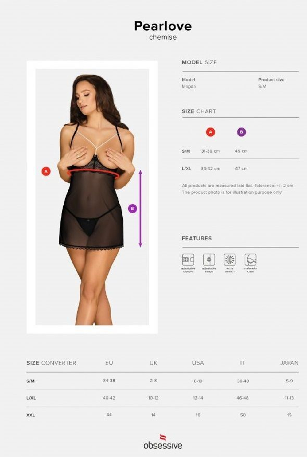 Обольстительная сорочка Pearlove с открытым лифом (Размер: S-M) (Цвет: черный)