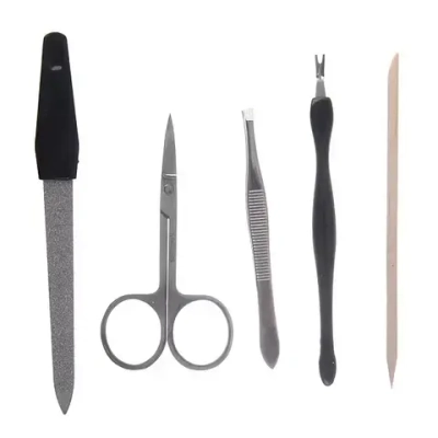 Маникюрный набор на блистере, 5 предметов «Ultramarine» (апельсиновая палочка, пилка металлическая, ножницы, пинцет и триммер).