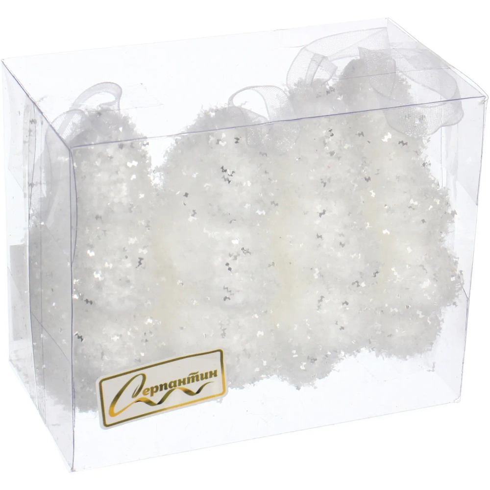 Ёлочные игрушки «Морозный иней» ЁЛОЧКА 9 см (набор 4 шт), Белый