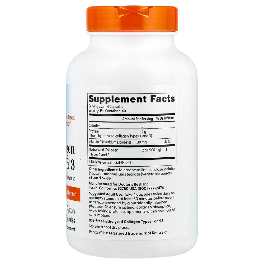 Doctor's Best, коллаген типов 1 и 3 с витамином C, 240 капсул