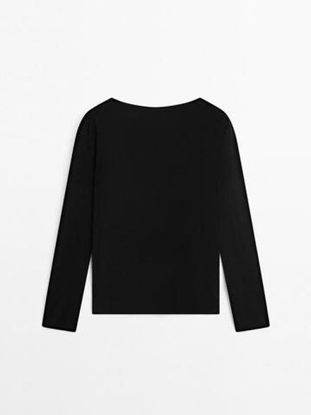 Massimo Dutti Свитер с воротником лодочкой из смесовой шерсти, черный
