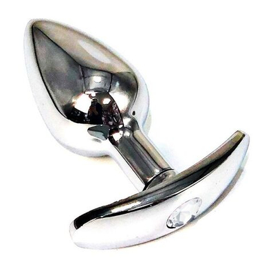 Серебристая анальная пробка для ношения с прозрачным кристаллом - 6 см. (Цвет: прозрачный)