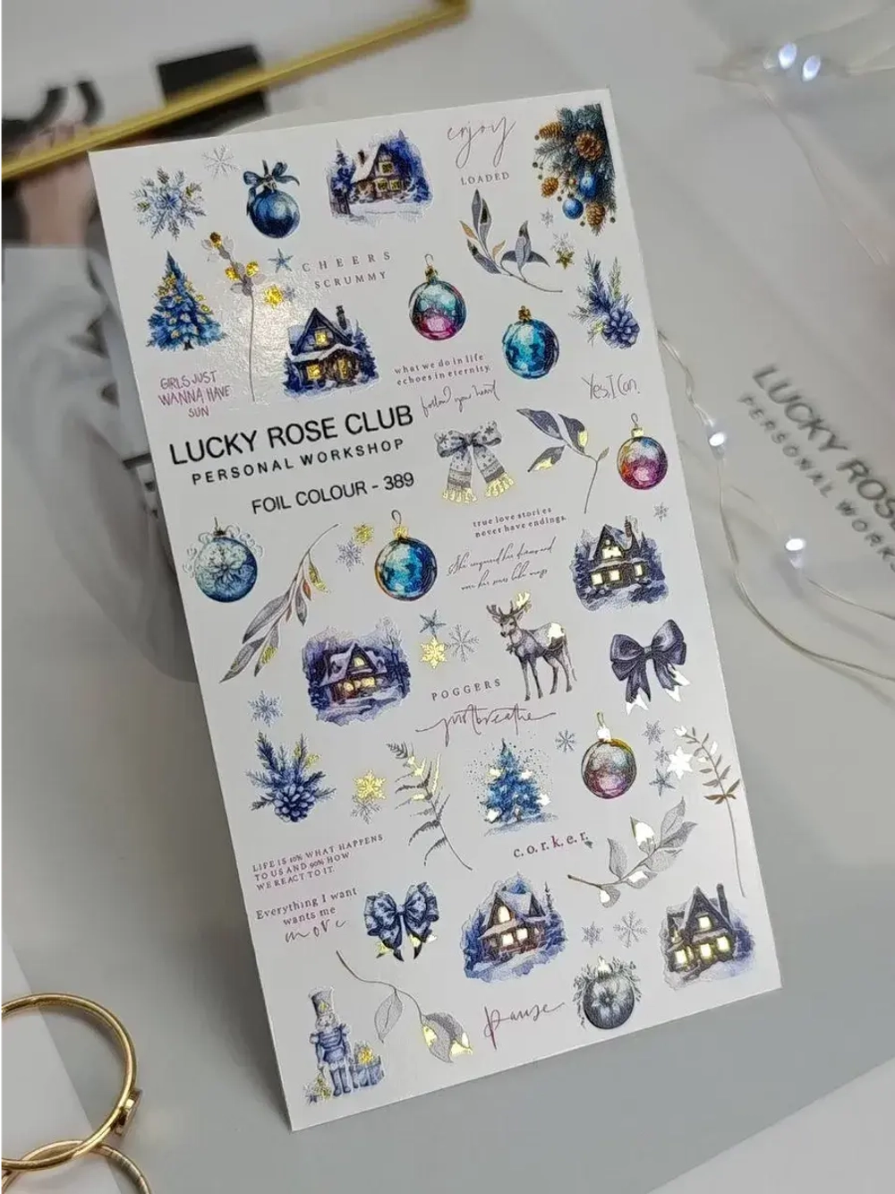 Lucky Rose Слайдеры наклейки для длинных ногтей 389