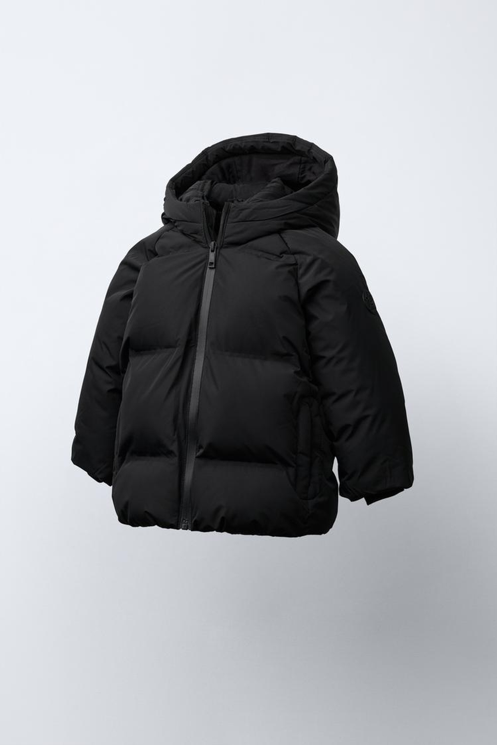 ZARA СТЕГАНЫЙ ПУХОВИК С КАПЮШОНОМ WATER REPELLENT, ЧЕРНЫЙ