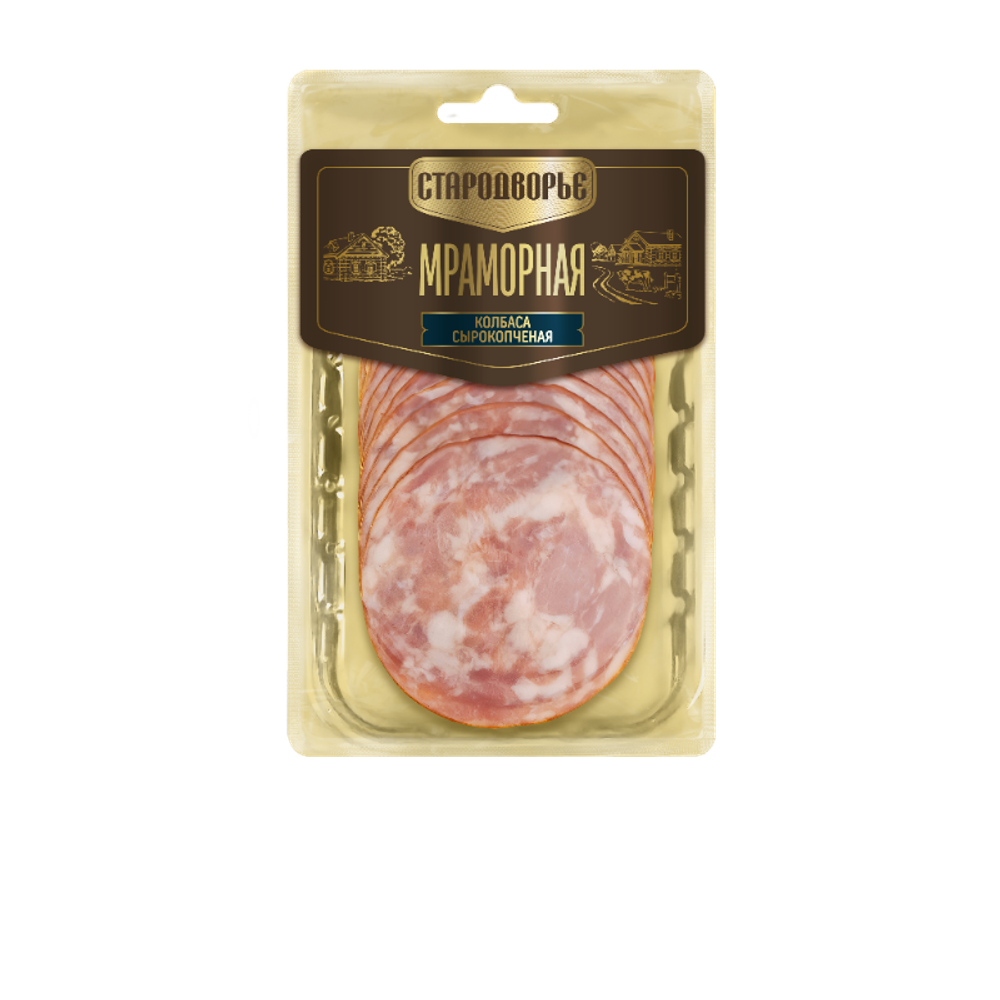 Колбаса сырокопченая Мраморная нарезка, Стародворье, 70г