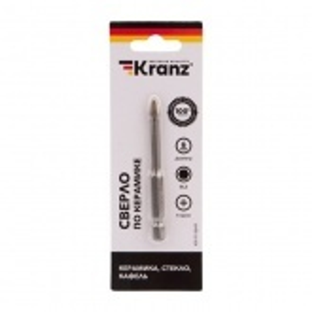 Сверло по стеклу и керамике 6 мм 4 грани (шестигранный хвостовик) Kranz KR-91-0649