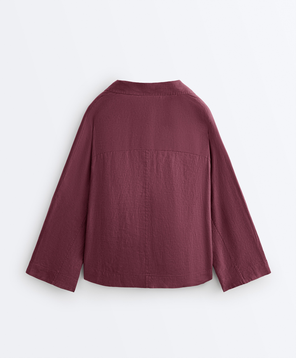 Oysho Рубашка-поло оверсайз с длинными рукавами из 100%-го льна, бордо