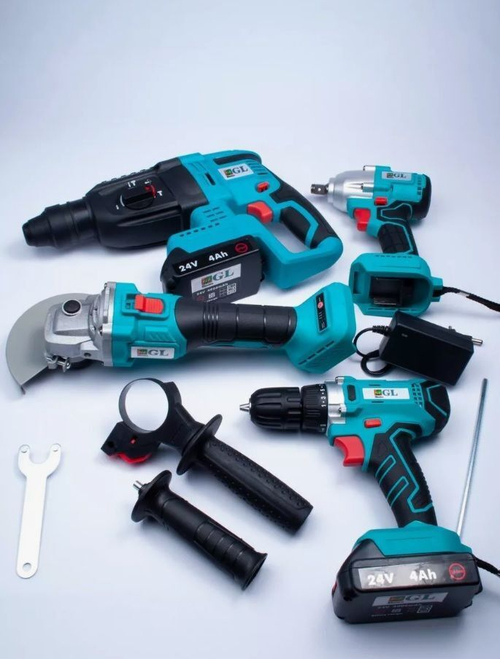 Набор аккумуляторных инструментов GL CDS4444, 4 в 1 (УШМ, гайковерт, перфоратор, шуруповерт).