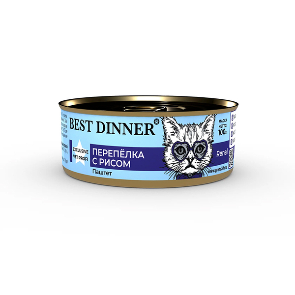 Паштет Best Dinner Vet Profi Renal перепелка рис ренал 100г для кошек с 6мес.с заболев.почек