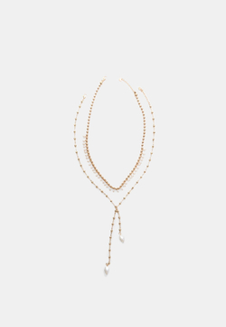 STRADIVARIUS Комплект из 2 ожерелий-лариатов из искусственного жемчуга, золотой