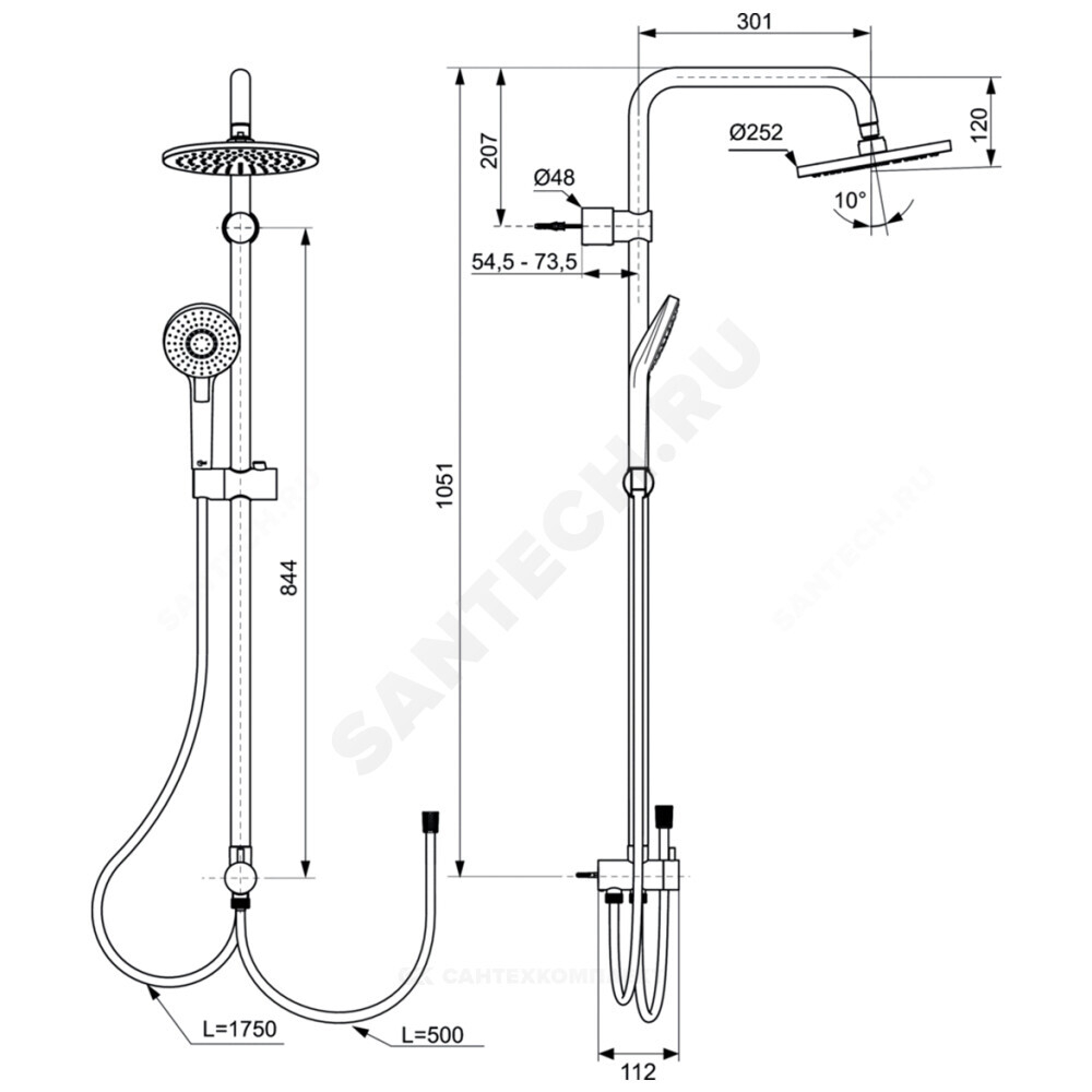 Система душевая без смесителя IDEALRAIN ECO EVO Ideal Standard A6943AA