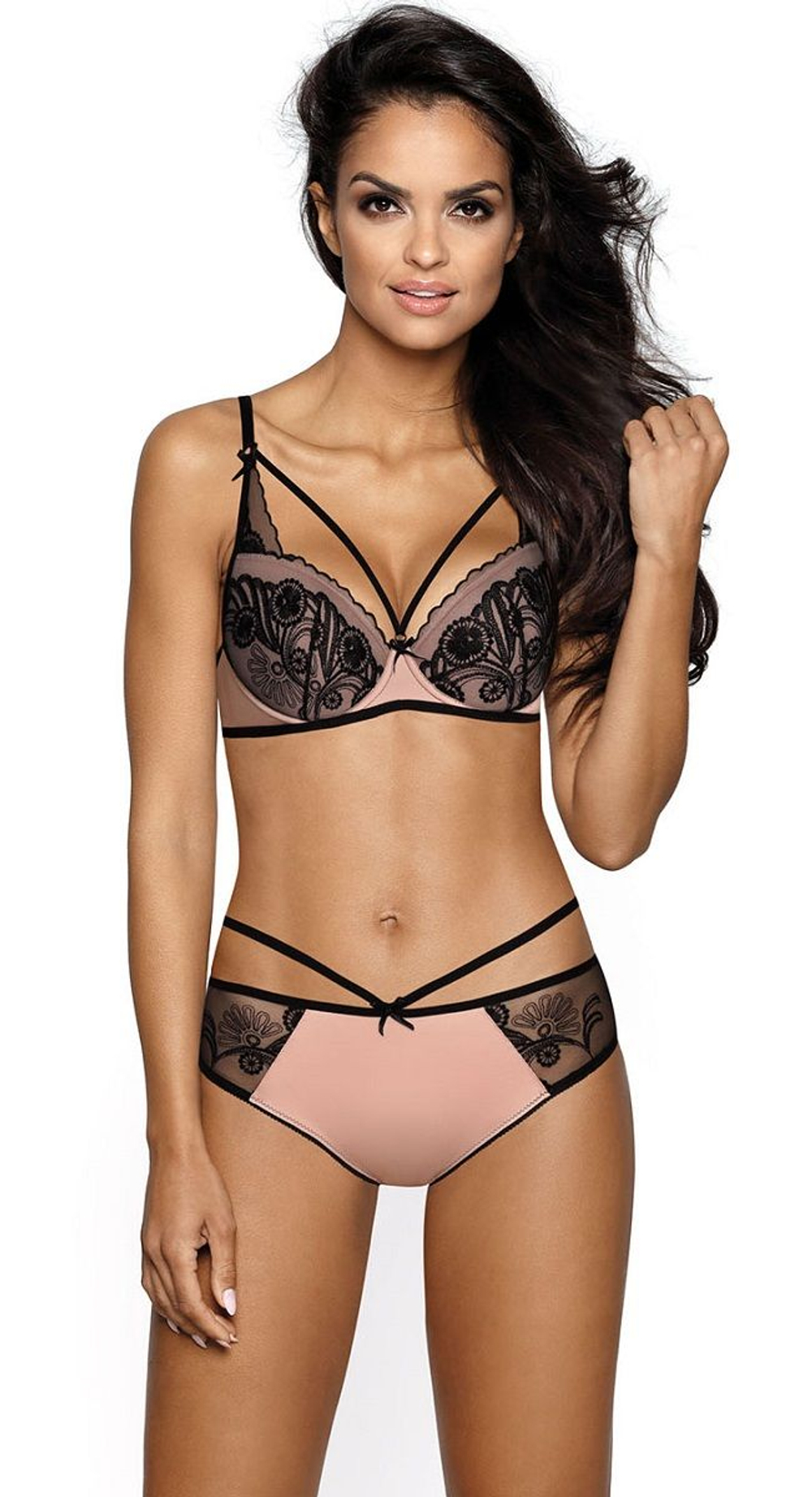 Роскошный бюстгальтер Tosca с черной вышивкой и стреп-лентами (Размер: 75C) (Цвет: бежевый)