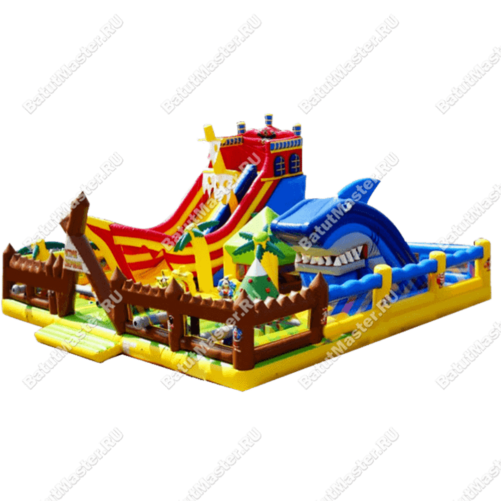 Большой надувной батут "Говорящая акула" 14*10*6 м