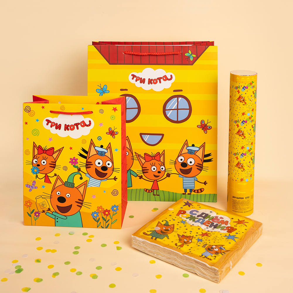 Пневмохлопушка «Три кота. Фольгированные звезды» разноцветные металлик, 30 см, 1 шт.