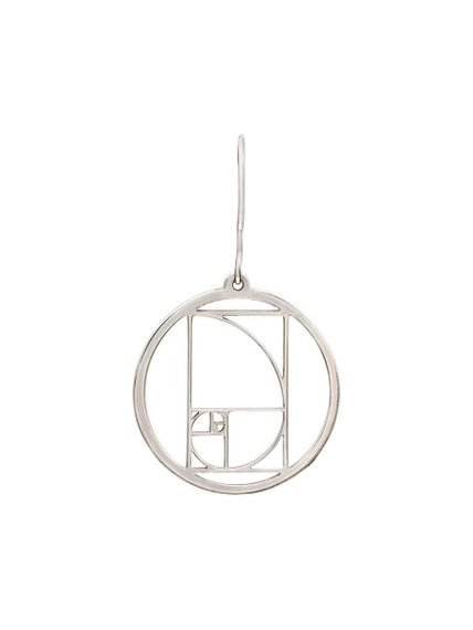 Серьги Золотое сечение Фибоначчи в круге из серебра, левая, вид спереди